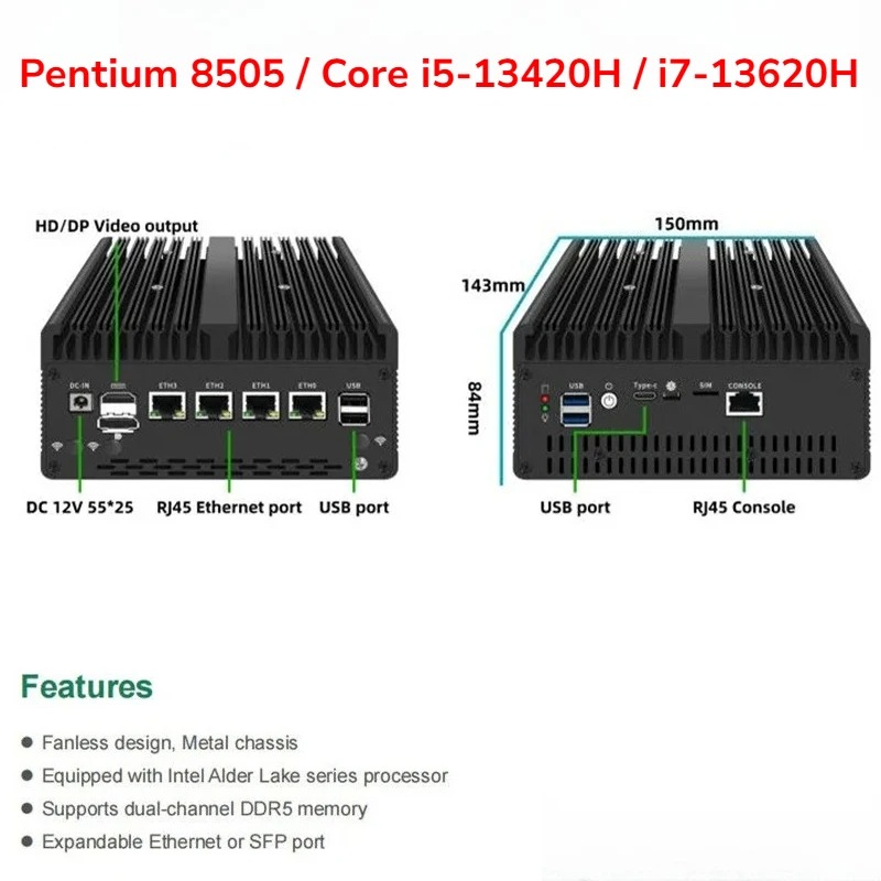 Fanless Mini PC Pentium 8505/C - огляд і ціна Pfsense Firewall Router 2.5G 4 I226